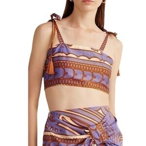 New Eugina Fernandez bohemian Aztec cropped tank ribbon bow top